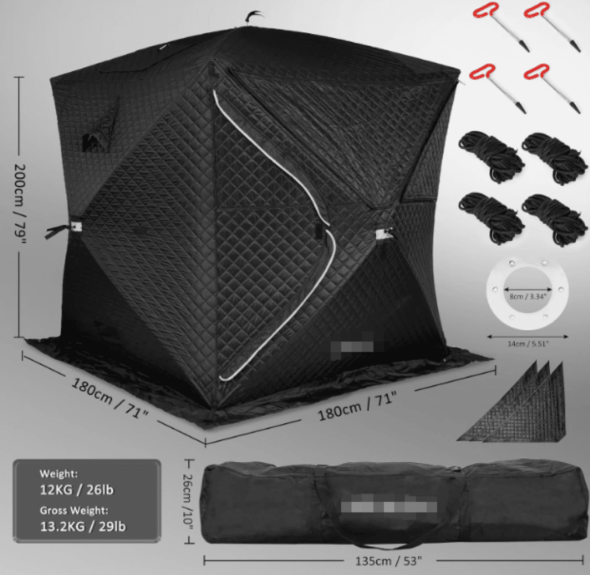 Outdoor sauna tent with included accessories